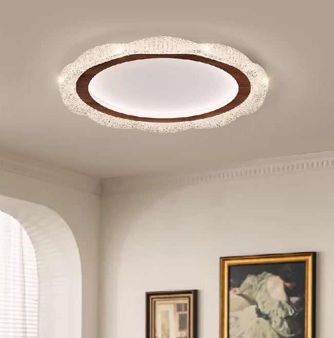 Plafonieră LED „Cloud Silhouette” – Design organic cu finisaj lemn si cristal - imagine 5