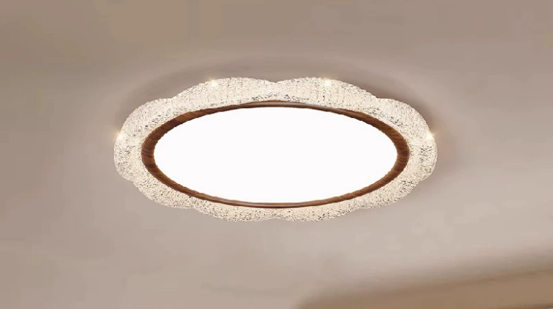 Plafonieră LED „Cloud Silhouette” – Design organic cu finisaj lemn si cristal - imagine 2